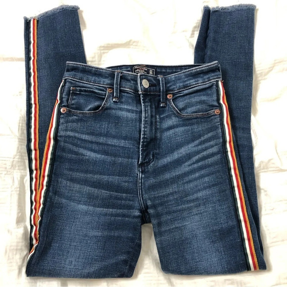 Abercrombie & Fitch Simone High Rise Ankle Jeans Multicolor Stripe Women’s 24 0 - Picture 2 of 9